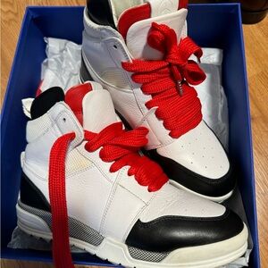 Rag & Bone High-Top Sneakers in White, Black, and Red